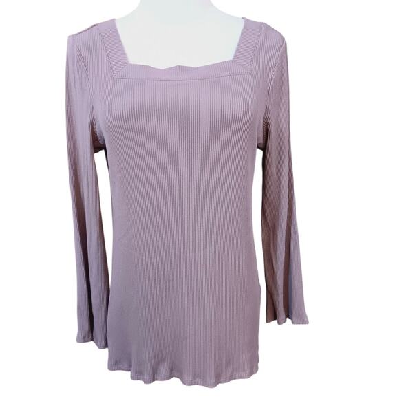 CHICO'S 0 Ribbed Purple Tunic Top Small 4 Square Neck Pullover Soft Comfort‎ - Picture 6 of 7